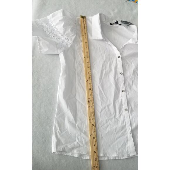 Adrianne Vittadini Puff Sleeve with Lace Insert Button Front Top XL New - Picture 6 of 7